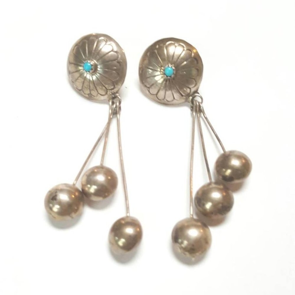 Navajo Concho Earrings Turquoise